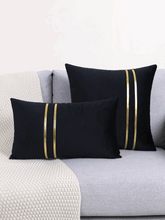 Premium Velvet Cushion Set – Black with Dual Gold Stripes
