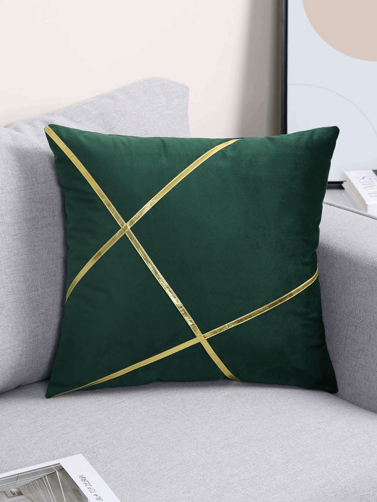 Modern Velvet Pillow Cover – Gold Line Art 16x16