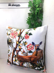 Deer in Winter Wonderland Digital Print Cushion Cover - 16x16 Inches