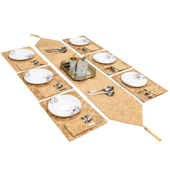 Golden Velvet 7 Piece Table Runner Set with Cutlery Holders by Alezam