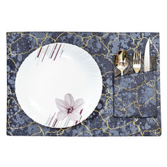 Modern Gray Velvet 7 Pcs Table Runner Set with Cutlery Pockets by Alezam