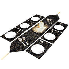 Elegant Black Velvet 7 Pcs Table Runner Set with Cutlery Pockets by Alezam