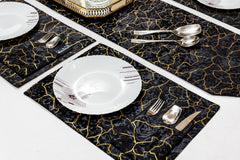 Elegant Black Velvet 7 Pcs Table Runner Set with Cutlery Pockets by Alezam