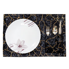 Elegant Black Velvet 7 Pcs Table Runner Set with Cutlery Pockets by Alezam