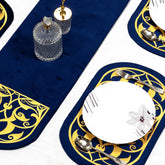 Luxury Royal Blue Velvet Table Runner and Dining Mat Set 7 Pieces by Alezam
