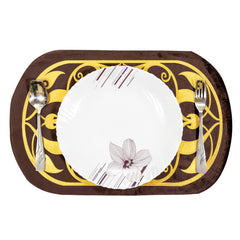 Elegant Brown Velvet Table Runner and Dining Mat Set 7 Pieces by Alezam