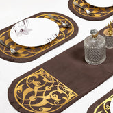 Elegant Brown Velvet Table Runner and Dining Mat Set 7 Pieces by Alezam
