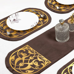 Elegant Brown Velvet Table Runner and Dining Mat Set 7 Pieces by Alezam