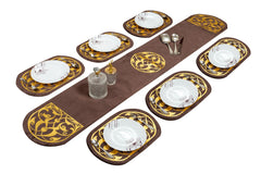 Elegant Brown Velvet Table Runner and Dining Mat Set 7 Pieces by Alezam