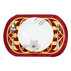 Luxury Maroon Velvet Dining Table Runner and Mat Set 3 Pieces