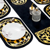Luxury Black Velvet Dining Table Runner with Matching Placemats 7 Pieces by Alezam