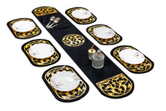 Luxury Black Velvet Dining Table Runner with Matching Placemats 7 Pieces by Alezam