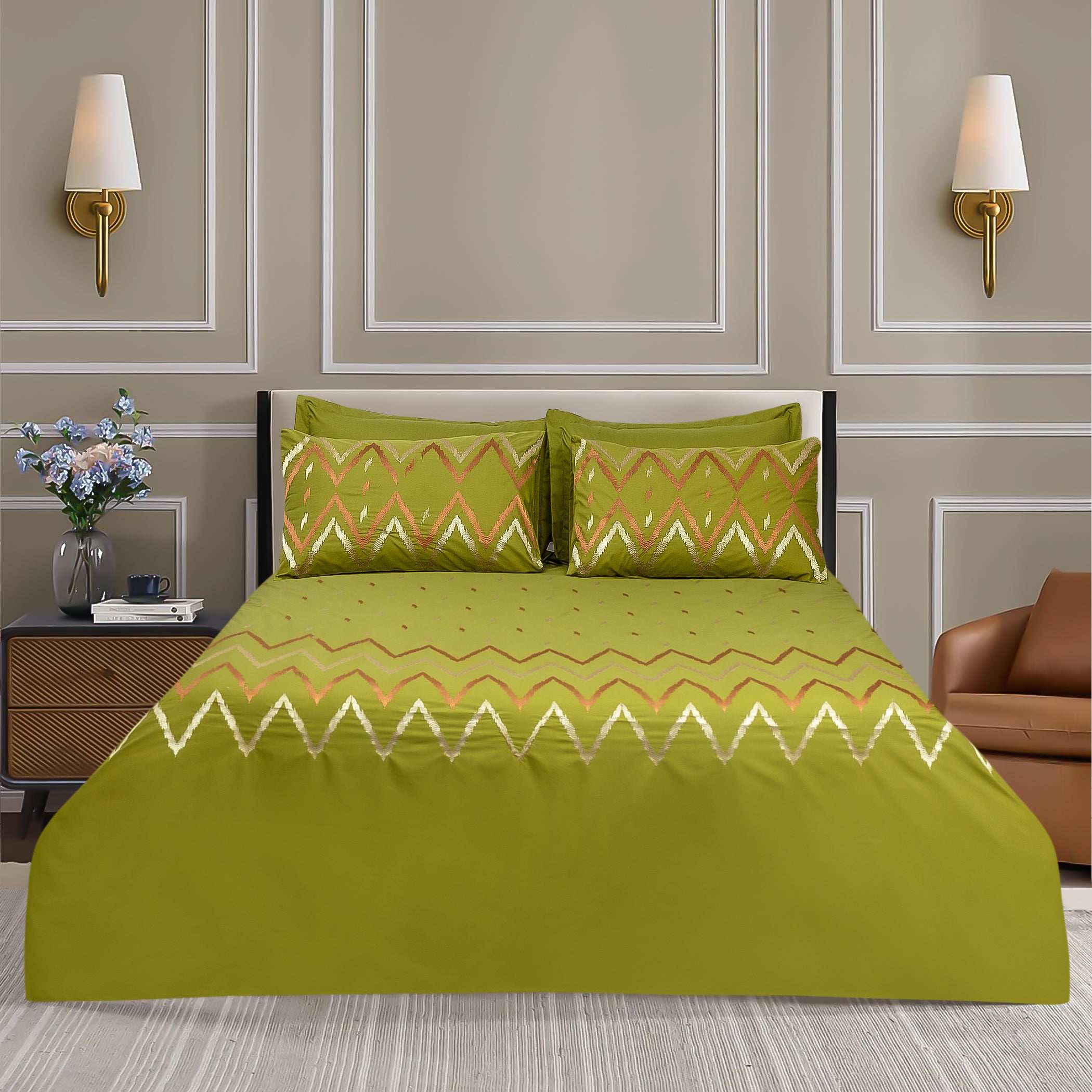 Premium King Size Embroidered Cotton Bed Sheet with 4 Pillow Covers