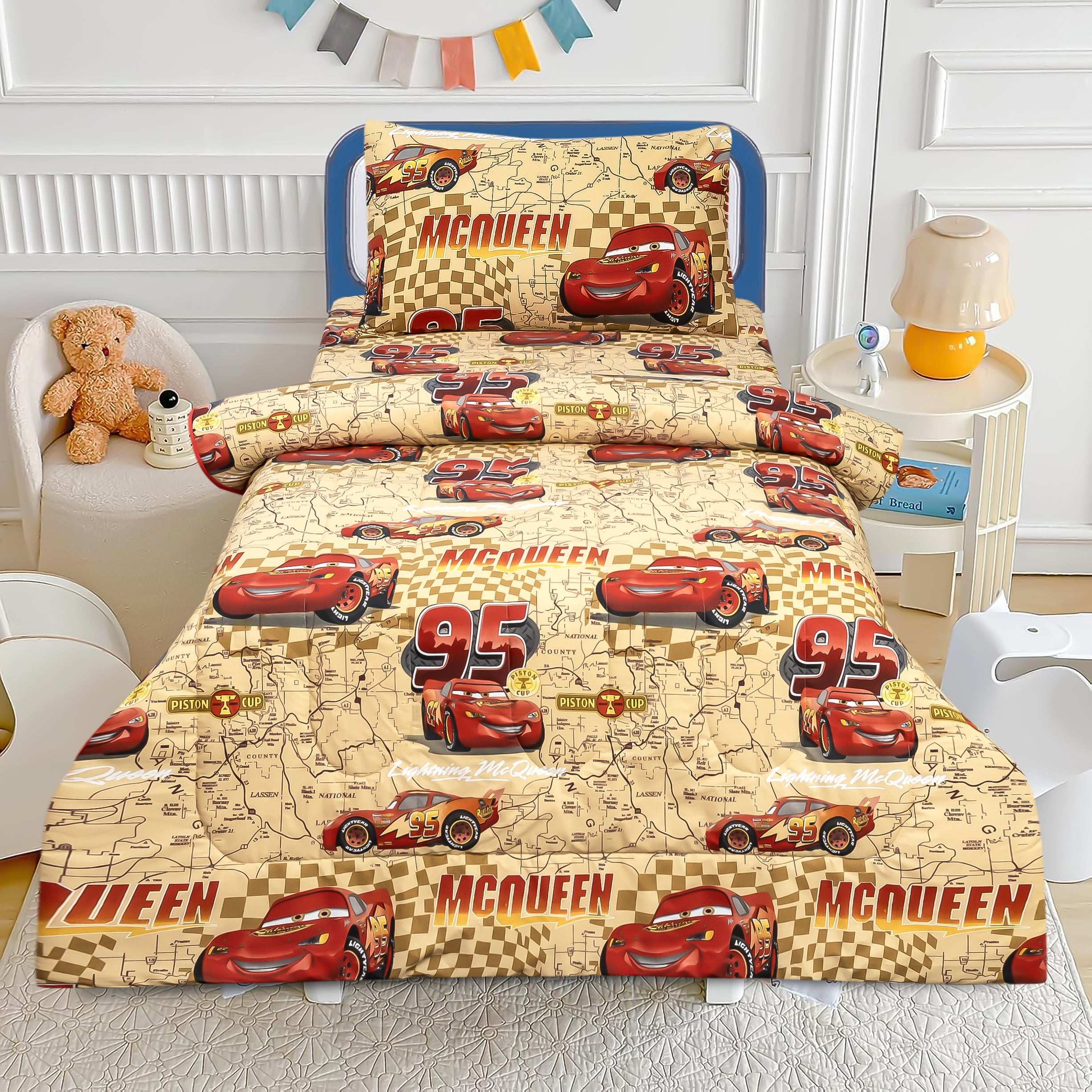 Alezam McQueen Kids Bedding Set Cotton Bed Sheet and Pillow Cover