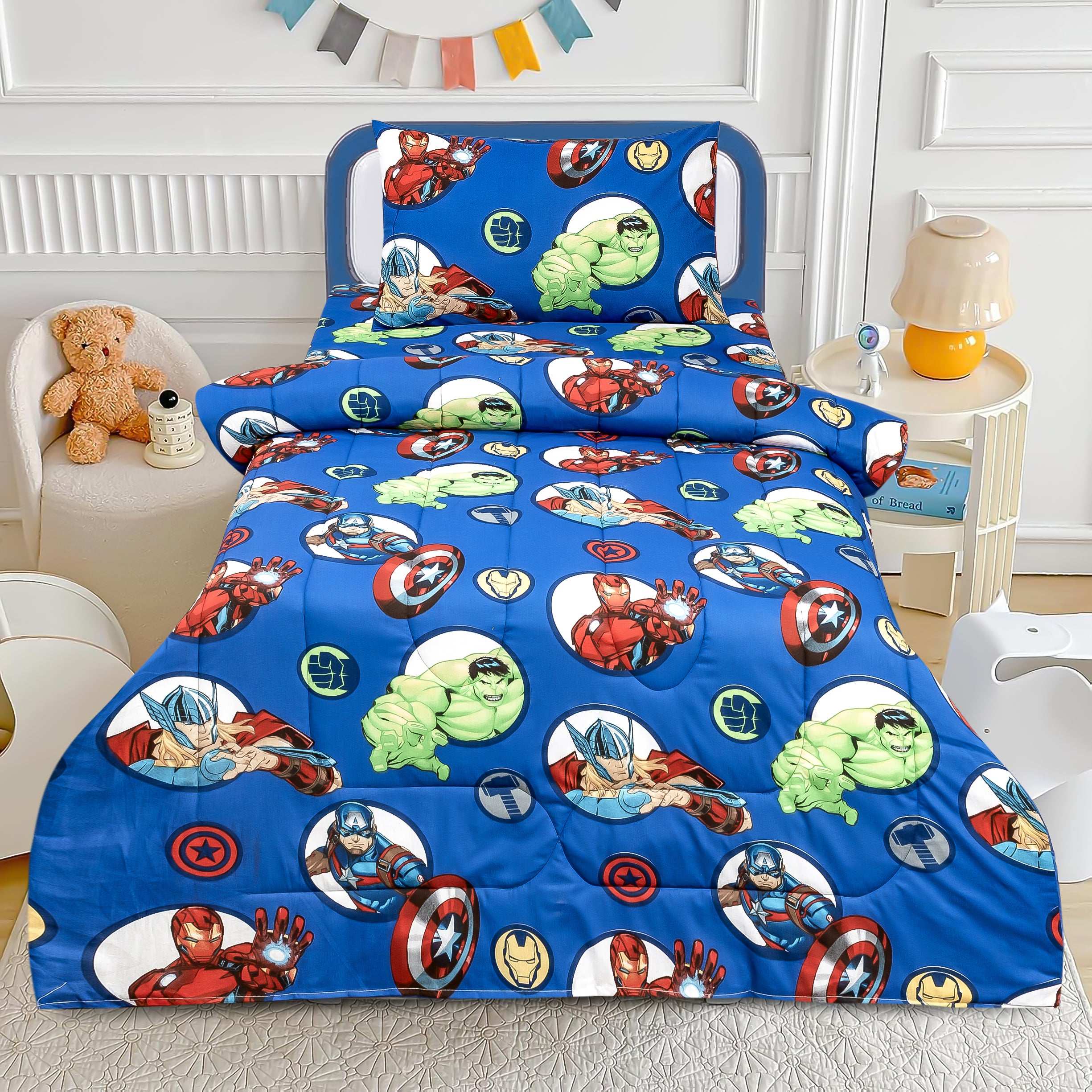 Boys Avengers Print Cotton Bed Sheet Set with Pillow and Comforter Online Pakistan