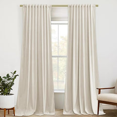 Luxurious Velvet Grommet Curtains Beige– Set of 2 Panels
