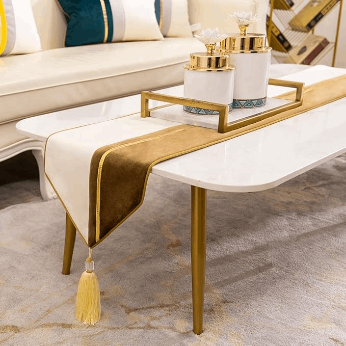 Premium Velvet Table Runner Brown & White – Soft, Stylish & Durable