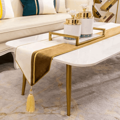 Premium Velvet Table Runner Brown & White – Soft, Stylish & Durable