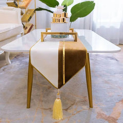 Premium Velvet Table Runner Brown & White – Soft, Stylish & Durable