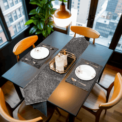 3 Piece Velvet Table Runner Set with Mats for Dining Table