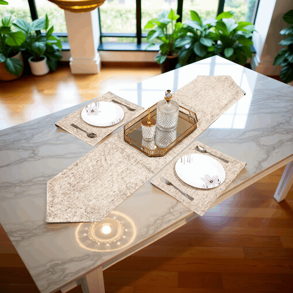 Premium Golden Velvet Table Runner Set for Modern Dining