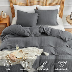 6-Piece Waffle Design Bed Sheet Set Gray – Soft, Breathable Comforter Cover