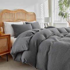 6-Piece Waffle Design Bed Sheet Set Gray – Soft, Breathable Comforter Cover