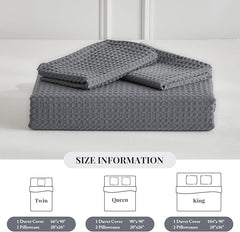 6-Piece Waffle Design Bed Sheet Set Gray – Soft, Breathable Comforter Cover