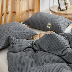 6-Piece Waffle Design Bed Sheet Set Gray – Soft, Breathable Comforter Cover