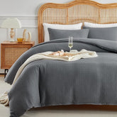 6-Piece Waffle Design Bed Sheet Set Gray – Soft, Breathable Comforter Cover