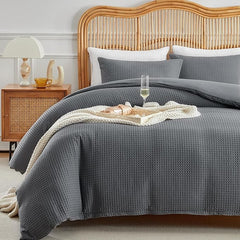 6-Piece Waffle Design Bed Sheet Set Gray – Soft, Breathable Comforter Cover