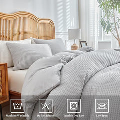 6-Piece Waffle Texture Bed Sheet Set Light Gray – Durable and Breathable