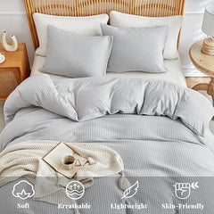 6-Piece Waffle Texture Bed Sheet Set Light Gray – Durable and Breathable