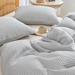 6-Piece Waffle Texture Bed Sheet Set Light Gray – Durable and Breathable