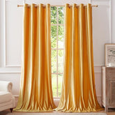 Luxurious Velvet Grommet Curtains Mustard Yellow – Set of 2 Panels