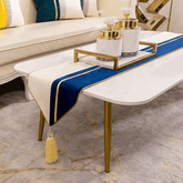 Premium Velvet Table Runner Navy Blue & White – Soft, Stylish & Durable