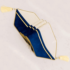 Premium Velvet Table Runner Navy Blue & White – Soft, Stylish & Durable