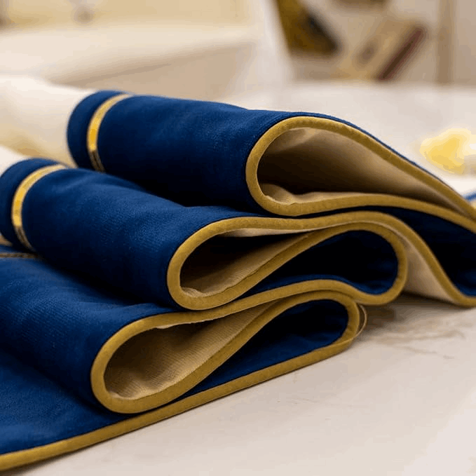 Premium Velvet Table Runner Navy Blue & White – Soft, Stylish & Durable