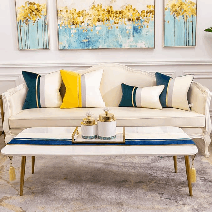 Premium Velvet Table Runner Navy Blue & White – Soft, Stylish & Durable