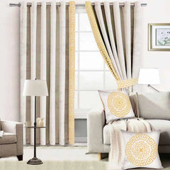 Alezam Velvet Grommet Curtains with Classic Greek Key Border - 2 Piece