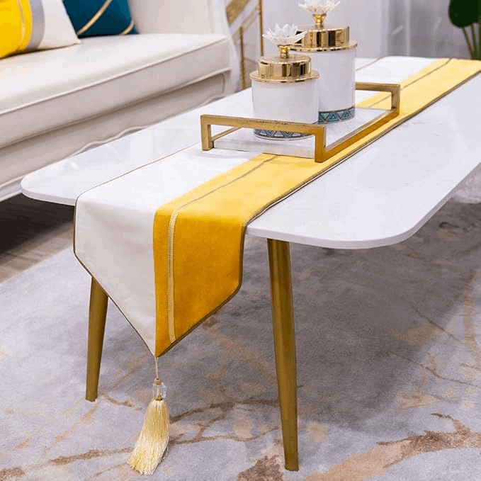 Premium Velvet Table Runner Orange & White – Soft, Stylish & Durable