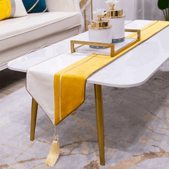 Premium Velvet Table Runner Orange & White – Soft, Stylish & Durable