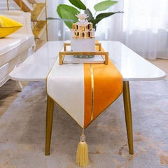 Premium Velvet Table Runner Orange & White – Soft, Stylish & Durable