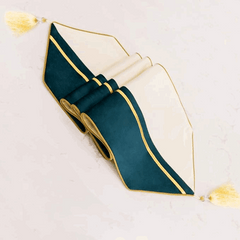 Premium Velvet Table Runner Sea Green & White – Soft, Stylish & Durable