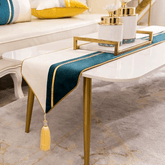 Premium Velvet Table Runner Sea Green & White – Soft, Stylish & Durable