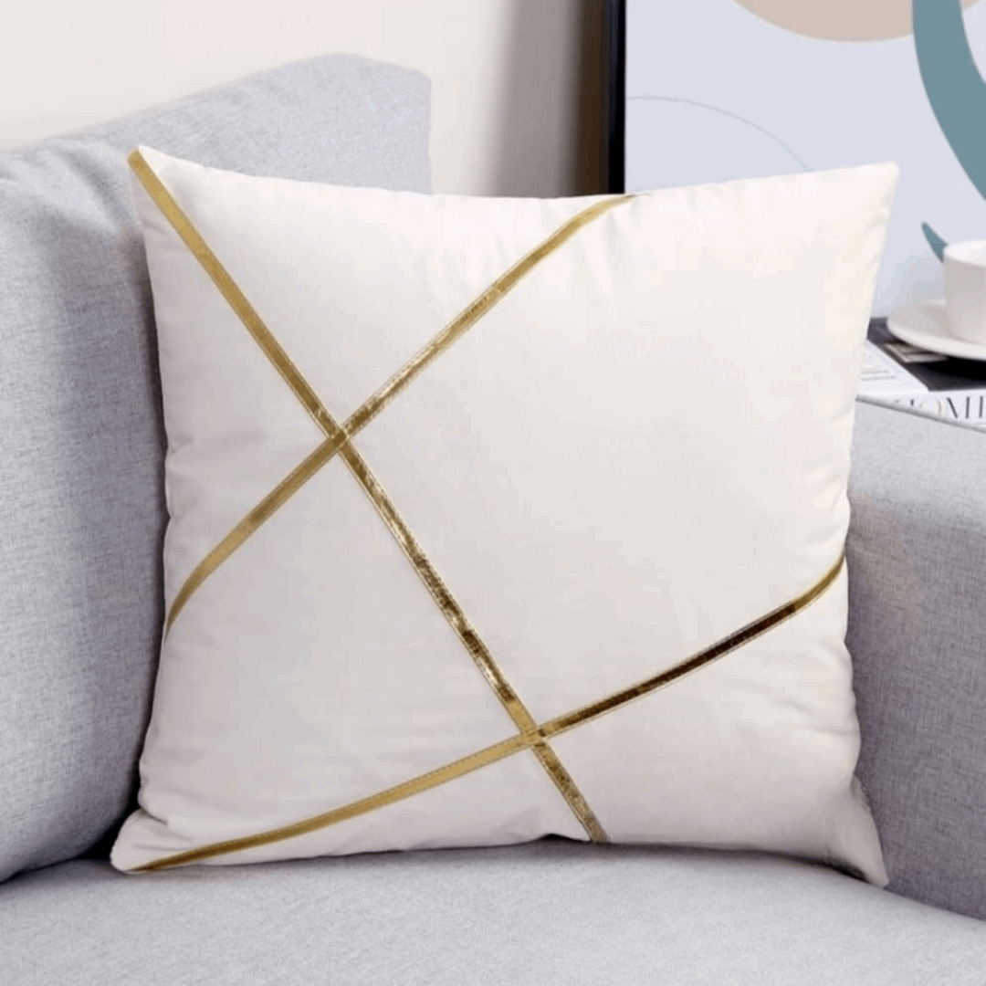 Modern Velvet Pillow Cover – Gold Line Art 16x16