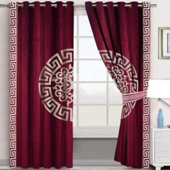 Luxury Velvet Curtains with Center Motif Laser Applique - 2 Piece Set
