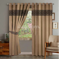 Luxury Velvet Curtains with Laser Applique Border - 2 Piece