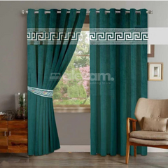 Luxury Velvet Curtains with Laser Applique Border - 2 Piece