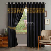Luxury Velvet Curtains with Laser Applique Border - 2 Piece